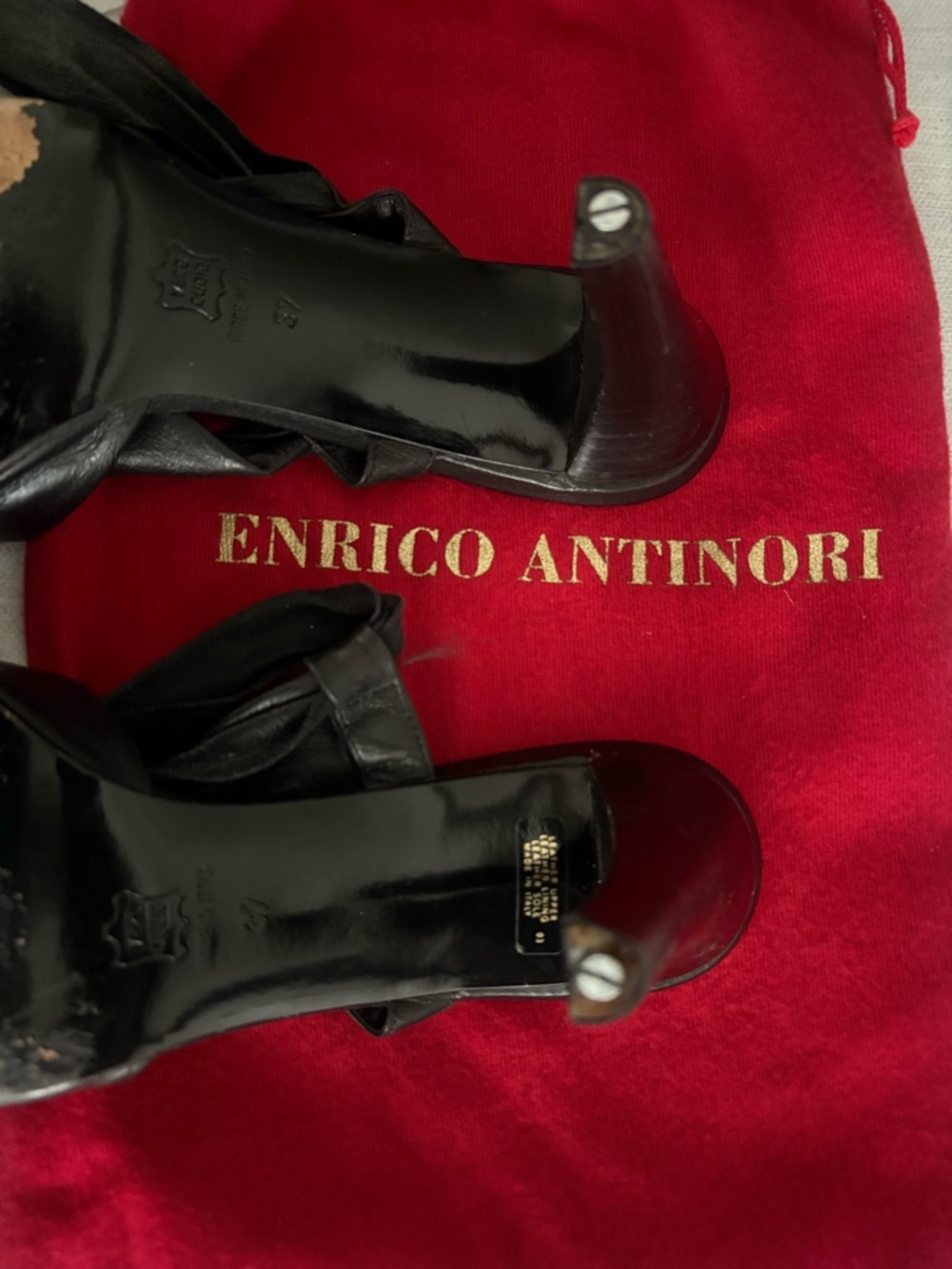 Vintage Enrico Antinori Black Leather strapped Heels - Picture 10 of 16